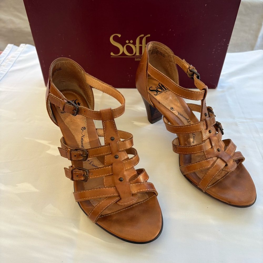 Sofft Tan Leather Heeled Sandals